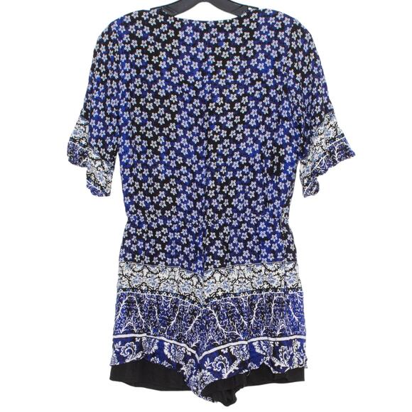 Lovers + Friends Womens Romper Floral Boho Cottage Casual Blue Black Small IZ - Picture 2 of 7